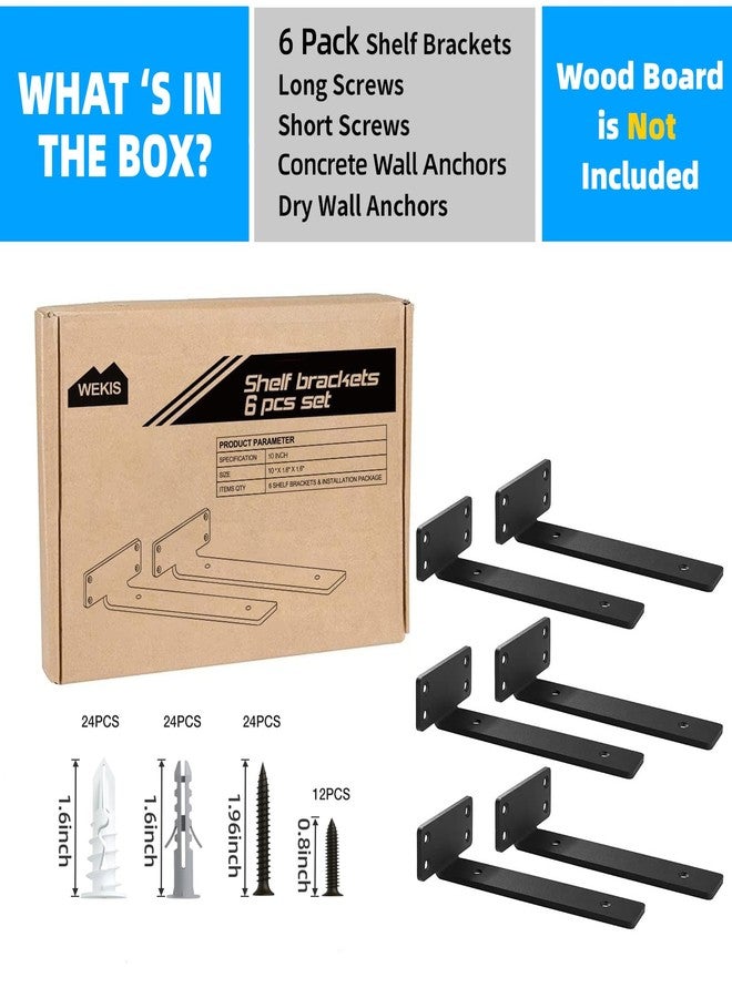 WEKIS Shelf Brackets Floating Shlef Brackets 10-Inch 6-Packs, 1/5-Inch Thick Heavy Duty Shelving Brackets for Wood Shelves, 10" Hidden Black Metal L Bracket Shelf Bracket Supports with 160 Lbs Load Capacity - Image 4